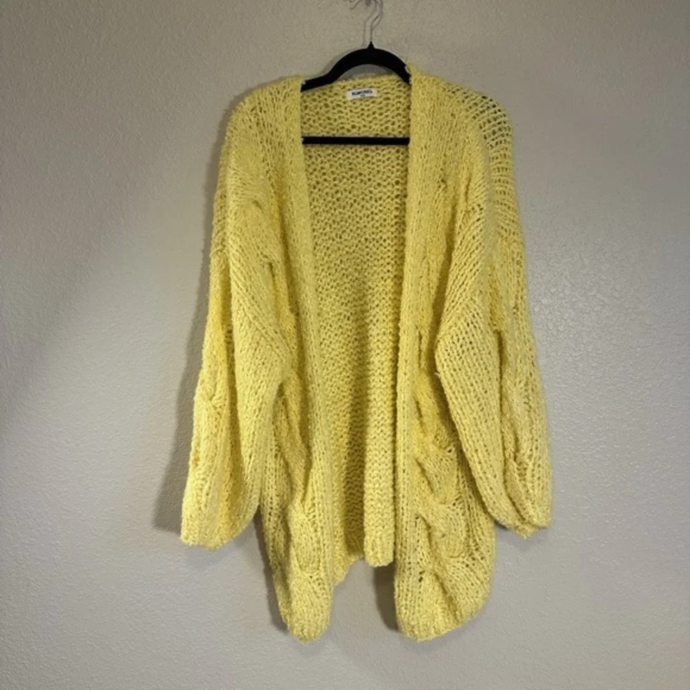 Rumored Aspen Open Knit Cardigan Butter Yellow Cable‎ S/M Boho Artsy Chunky Twee - Picture 3 of 10